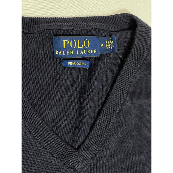 Polo Ralph Lauren Navy Blue V-Neck Sweater Size M Pima Cotton Pullover - Picture 4 of 6